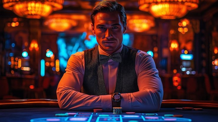 Tampilan meja live casino blackjack dengan dealer dan interface pemain di platform vegas6d